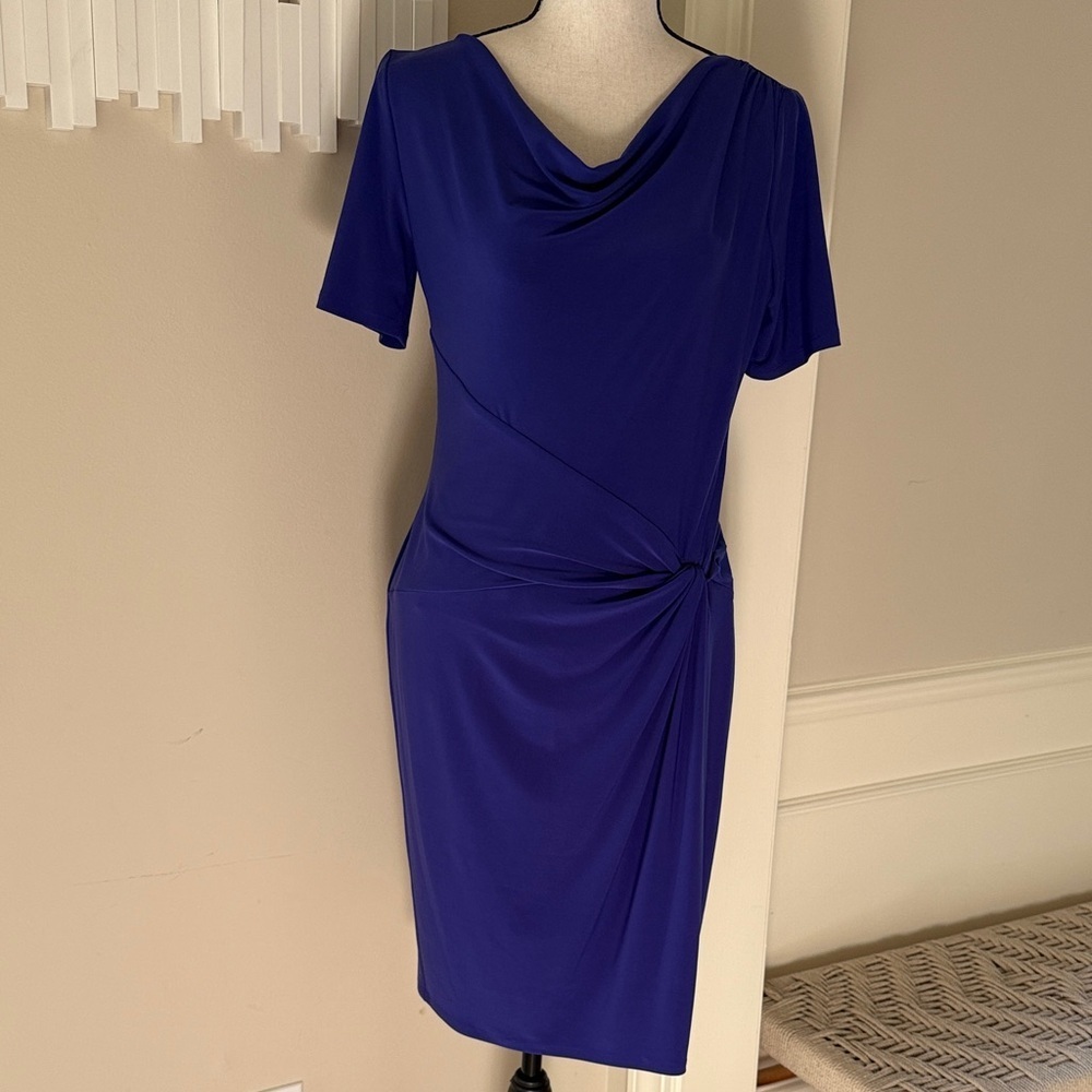 Evan Picone Dress 6 Faux Wrap Style Short Sleeve Cowl Neck